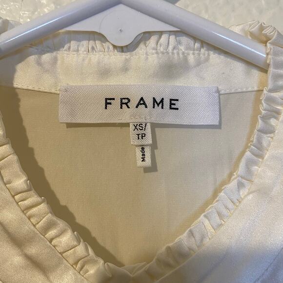 FRAME Ivory 100% Silk Victorian Milkmaid Puff Sleeve Button Blouse Size XS - Picture 2 of 8